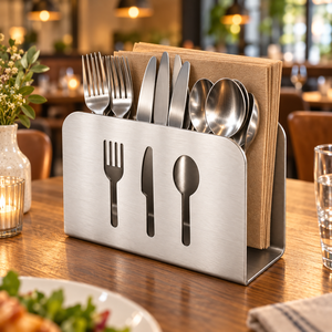 Support à ustensiles en acier inoxydable, porte-serviettes, organisateur de couverts, support de vaisselle argenté pour restaurant et mariage - Product Image 3