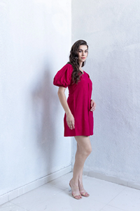 Women's <b>Red</b> Bodycon Wrap Dress Puff Sleeves Chic Digital Printing Solid Pattern Autumn Season Sustainable Pocket - Product Image 2