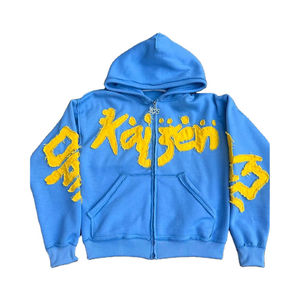 Sudadera con capucha para hombre, mezcla de algodón, hecha en Pakistán, con bordado desgastado, estampado digital, con cremallera, forro polar, informal, ecológica - Product Image 1