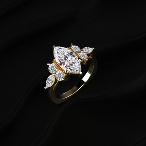 Élégante bague en moissanite marquise de 1,50 carat, en or massif, avec un design floral sur la tige, coupe excellente, incolore, bijoux de mariage - Product Image 4