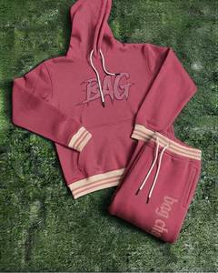 Ensemble de survêtement Bag Chasing SZN noir et rose brodé, sweat à capuche et pantalon, streetwear pour femme, tenue décontractée longue pour l'automne - Product Image 3