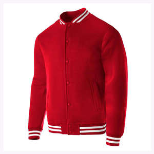 Blouson universitaire rouge pour homme en polaire, couleur unie, col montant, coupe classique, hiver, style urbain, fermeture éclair, imperméable et coupe-vent - Product Image 3