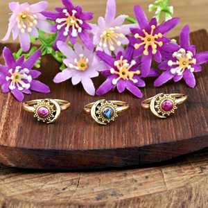 Natural Pink Oyster <b>Turquoise</b> Gemstone Crescent Moon Shape <b>Ring</b> 18K <b>Gold</b> Vermeil Boho Celestial Jewelry 925 Sterling SIlver - Product Image 6