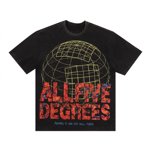 Camiseta de algodón oversize negra con cuello vintage, manga corta, estampado gráfico, estilo urbano, para hombre, con estampado de globo terráqueo, informal. - Product Image 1