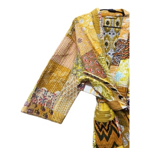 Kimono de retazos Kantha de algodón Vintage hecho a mano indio para mujer, ropa de dormir y ropa de descanso térmica elegante para el verano - Product Image 2