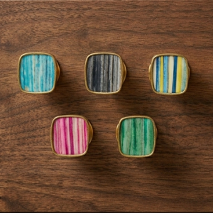 Handmade Square Bone Brass Cabinet <b>Knobs</b> Set of 5 Colorful Striped Drawer Pulls <b>Furniture</b> Hardware <b>Furniture</b> <b>Handles</b> & <b>Knobs</b> - Product Image 1