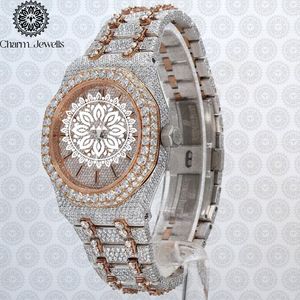 Montre de luxe pour homme Charm_Jewells en acier inoxydable, cadran 40 mm, accent diamant or rose, mouvement mécanique analogique, fermoir papillon - Product Image 3
