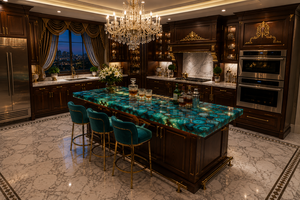 Luxury <b>Kitchen</b> <b>Island</b> with Natural Agate Surface Modern Dining Countertop Elegant Home Interior Statement Piece - Product Image 2