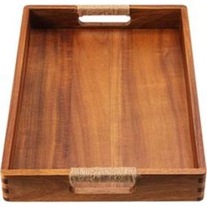 Handmade Rectangular Wooden Serving Tray with Jute Rope Handles Decorative Ottoman Food Tray for Coffee <b>Table</b> <b>Kitchen</b> Platter - Product Image 1