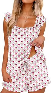 Pajama for Women Set 2 Piece Ruffle <b>Pjs</b> Soft Tank Top and Shorts Sleepwear Set Bridal Pajama Set for Women - Product Image 2