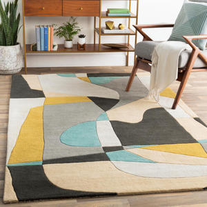 Modern Abstract Geometric Wool Area Rug Hand Tufted Carved Indoor Carpet Contemporary Living Room Floor Decor Design 0.86 Inch - Product Image 5