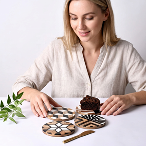 Traditional Black Brown Wooden and Resin <b>Cube</b> Coasters <b>Set</b> of 4 Kitchen Accessory Use for Home Hotel Resorts - Product Image 1