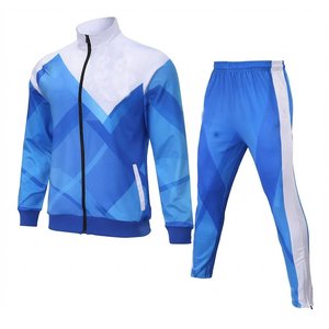Conjunto Deportivo de Hombre al por Mayor Personalizado con Estampado Geométrico Azul, Tejido Deportivo de Secado Rápido para Otoño, Chaqueta con Cremallera y Cuello Alto y Pantalones - Product Image 1