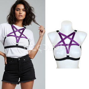 สายรัดหน้าอกแบบยืดหยุ่นสีม่วงและสีดำรูปดาวห้าแฉก – สายรัดร่างกายสไตล์โกธิค |   อุปกรณ์เสริมชุดชั้นในแบบสั่งทำ - Product Image 6