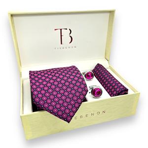 Men’s Magenta Geometric <b>Tie</b> Combo Set | Premium Stylish | Necktie with Pocket Square & Cufflinks for Formal Wear & Parties - Product Image 2