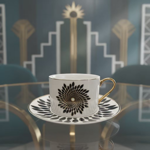 Ensemble de soucoupe de tasse à café en céramique à motif assorti moderne de votre propre créativité Bordure dorée Divers motifs - Product Image 1
