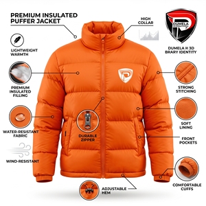 Chaqueta Acolchada Naranja para Hombre, Cuello Alto, Cierre de Cremallera, Resistente al Viento, Ropa Casual de Invierno, Color Sólido, Relleno de Poliéster - Product Image 5
