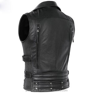 Gilet de moto en cuir véritable pour homme, imperméable, respirant, coupe-vent, avec poches, vêtements d'extérieur OEM - Product Image 2