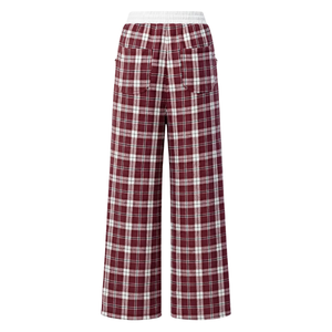 Pantalon de détente à jambes larges pour femmes, à carreaux rouge et noir, avec taille haute élastique, cordon de serrage et poches latérales, vêtement de nuit décontracté - Product Image 2