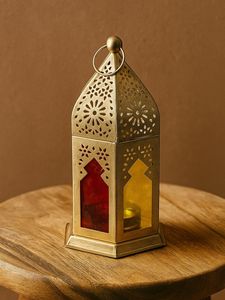 Farol Metálico Vintage para Velas, Decorativo para Ramadán y Eid, con Paneles de Vidrio de Colores, para Decoración de Mesa del Hogar - Product Image 2