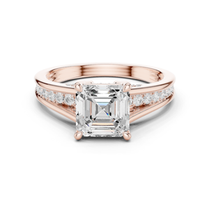 แหวนเพชรทรง Tressa Split Shank  มีจำหน่ายในทองคำโรสโกลด์ 14K คุณภาพเยี่ยม แหวนเพชรเม็ดเดี่ยวสุดหรู พร้อมเพชรทรง Asscher Cut เพาะเลี้ยงในห้องปฏิบัติการ - Product Image 1