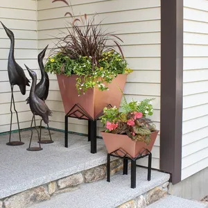Copper <b>Square</b> Planter Pot with Black Metal Stand 12.5 Inch Drainage Hole Included Industrial Style Decorative <b>Vase</b> - Product Image 3