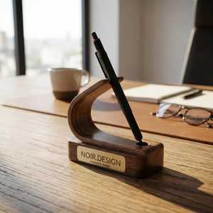 Porte-stylos en bois, organisateur de bureau, type minimaliste, support de rangement en bois à un seul niveau pour usage de bureau - Product Image 4