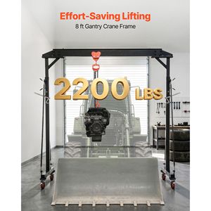 Grue portique réglable, capacité 2200 lb, élévateur d'atelier portable, hauteur réglable 95,7-142,9 pouces, roues verrouillables - Product Image 2