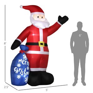 8ft LED <b>Christmas</b> <b>Inflatables</b> Outdoor Smiling Santa Claus Gift Bag Blow-Up Yard Decorations for Lawn Holiday Yard Decorations - Product Image 3