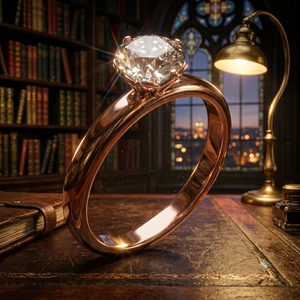Elegante Anillo de Compromiso Solitario de Oro Rosa con Corte Redondo para Mujer, Joyería Minimalista para Novia, Boda, Promesa o Aniversario - Product Image 1