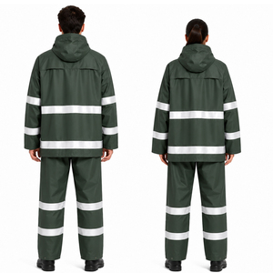 Ensemble de vêtements de pluie imperméables réfléchissants pour hommes et femmes, avec capuche, veste de pluie en PVC, pantalon à bretelles, vêtements de travail pour la pêche, vêtements de sécurité - Product Image 2