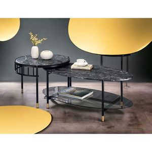 Silas Engineered Stone Top and Black Finish <b>Nesting</b> Coffee <b>Table</b> - Product Image 3