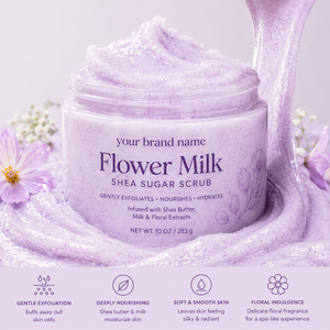 Gommage corporel crémeux floral au lait de fleurs et au beurre de karité, formule biologique hydratante et illuminatrice pour une peau lisse, marque privée OEM - Product Image 2