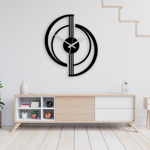 Horloge murale moderne en métal noir, design géométrique abstrait, horloge décorative pour salon, bureau à domicile, chambre à coucher, contemporaine - Product Image 1