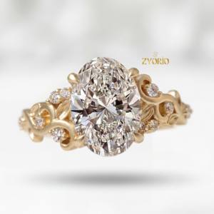 Stunning Trendy Oval Cut <b>Engagement</b> <b>Ring</b> <b>Nature</b> <b>Inspired</b> Design Lab Grown 14K White Gold Women's Wedding Anniversary Bridal - Product Image 6