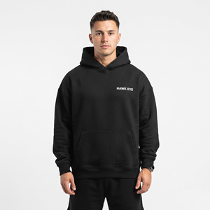 Sudadera con Capucha Extra Grande de Felpa de Algodón para Hombre, Color Negro Sólido, Sudadera con Logotipo Personalizado, Ropa de Invierno al por Mayor - Product Image 5