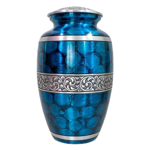 Urna Funeraria de Metal Grabada, Estilo Clásico Azul Antiguo, para Cenizas de Adultos, Estilo Americano/Europeo - Product Image 5