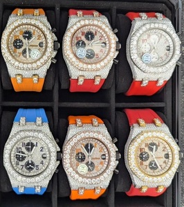 Montre de luxe en acier inoxydable avec quartz et moissanite, étanche 5ATM, pour homme, style hip-hop, cadran en verre cristal de haute qualité, 41 mm - Product Image 1