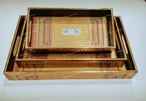 Bismillah Handicraft Rectangle <b>Serving</b> Tray Gold Inlay Hand Painted Modern Luxury Design Decorative <b>Dish</b> <b>Set</b> Handmade Design - Product Image 3