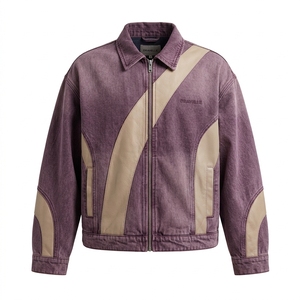 Veste en cuir patchwork toile délavée violette personnalisée pour homme, style vintage haut de gamme, streetwear, manteau de motard, vêtement d'extérieur, fabricants OEM - Product Image 1