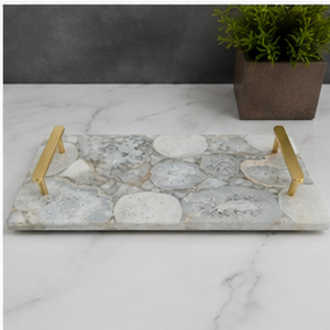 Rectangular <b>Marble</b> Storage Tray With Gold Metal Handles Modern Design Living Room Tabletop Accessory - Product Image 2
