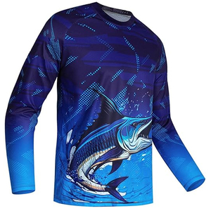 Camiseta de Pesca Personalizada OEM con Transferencia de Calor, 100% Poliéster, Transpirable, de Secado Rápido, con Protección UV y Logotipo - Product Image 1