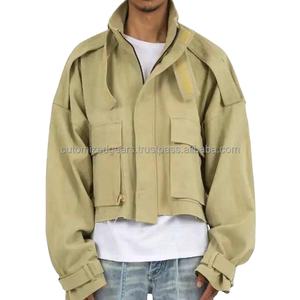 เสื้อมีฮู้ดผู้ชายแบบลำลองมีซิปรูดซิปเต็มกระเป๋าผ้าแคนวาสเนื้อผ้าทอลแนวสตรีทแวร์ผ้าแคนวาสสำหรับ100% - Product Image 2