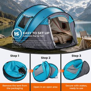 Tenda Istantanea Impermeabile per 4 Persone in Materiale Oxford con Palo in Acciaio e Tettoia Frontale Automatica per Campeggio Familiare - Product Image 5
