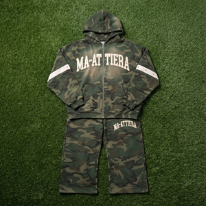 Ensemble de survêtement camouflage pour homme, sweat à capuche zippé et pantalon de jogging ample, streetwear personnalisé, ensemble sportswear deux pièces - Product Image 5