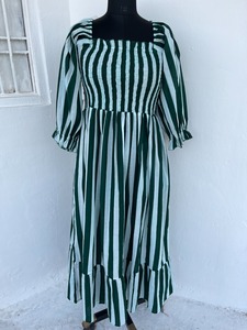 Women Green <b>White</b> Striped Cotton <b>Maxi</b> <b>Dress</b> Smocked Square Neck Ruffle Sleeve Boho <b>Summer</b> <b>Dress</b> Wholesale Ladies <b>Dresses</b> - Product Image 5