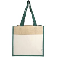 Sac fourre-tout en coton recyclé et jute avec poche avant, soufflet, forme structurée, personnalisable avec logo, vente en gros, promotionnel, pour le marché et le shopping