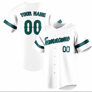 Maillot de baseball personnalisé blanc et vert avec nom d'équipe 00, imprimé par transfert thermique, en polyester respirant, unisexe, adulte, manches courtes, élastique - Product Image 1