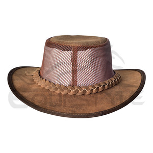 Mesh Crown Leather Cowboy <b>Hats</b> Braid <b>Band</b> Breezer Australian Style Western <b>Hat</b> Unisex Breathable Outdoor Sun <b>Hats</b> Wholesale - Product Image 2