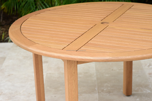 Modern <b>Outdoor</b> Teak Garden Set 4 Seater Solid Wood <b>Round</b> <b>Table</b> Weather Resistant Midcentury Design - Product Image 3